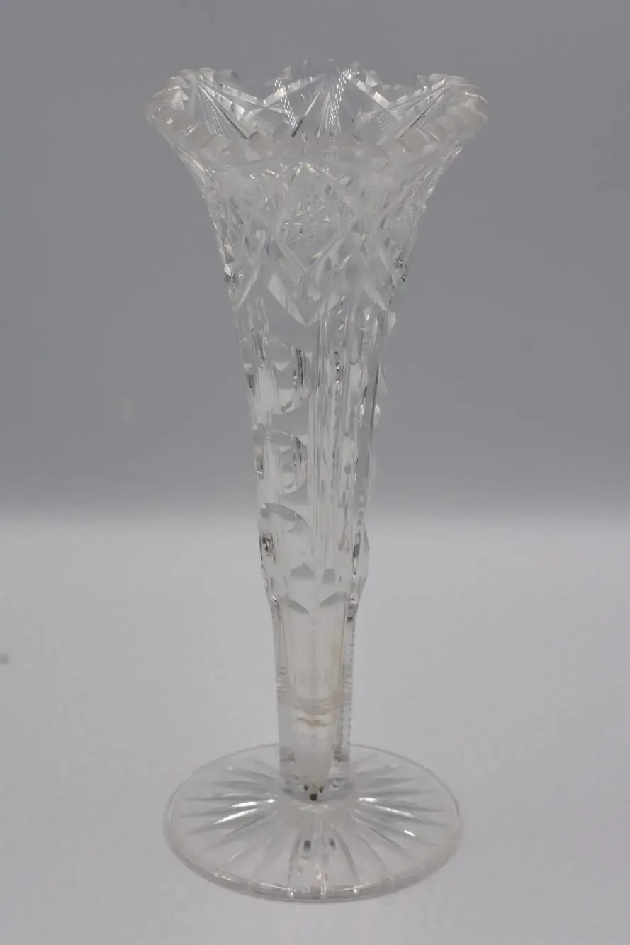 Fluted Crystal Cut Vase American Brilliant Period Tulip Saw Tooth Rim 8'' Tall